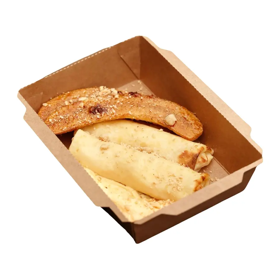 Млинці з домашнім сиром та карамелізованим бананом